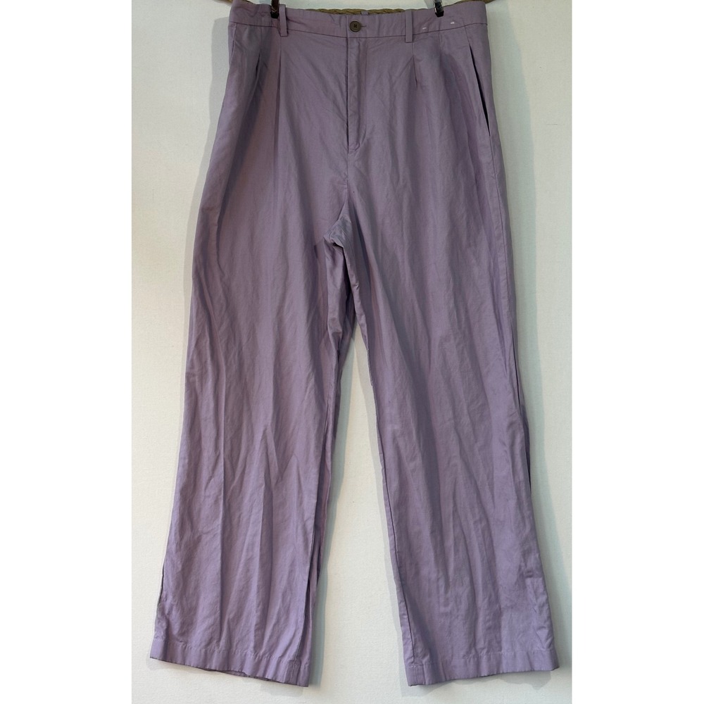 Uniqlo Pleated Linen Blend Wide Leg Pants Womens L Purple Excellent